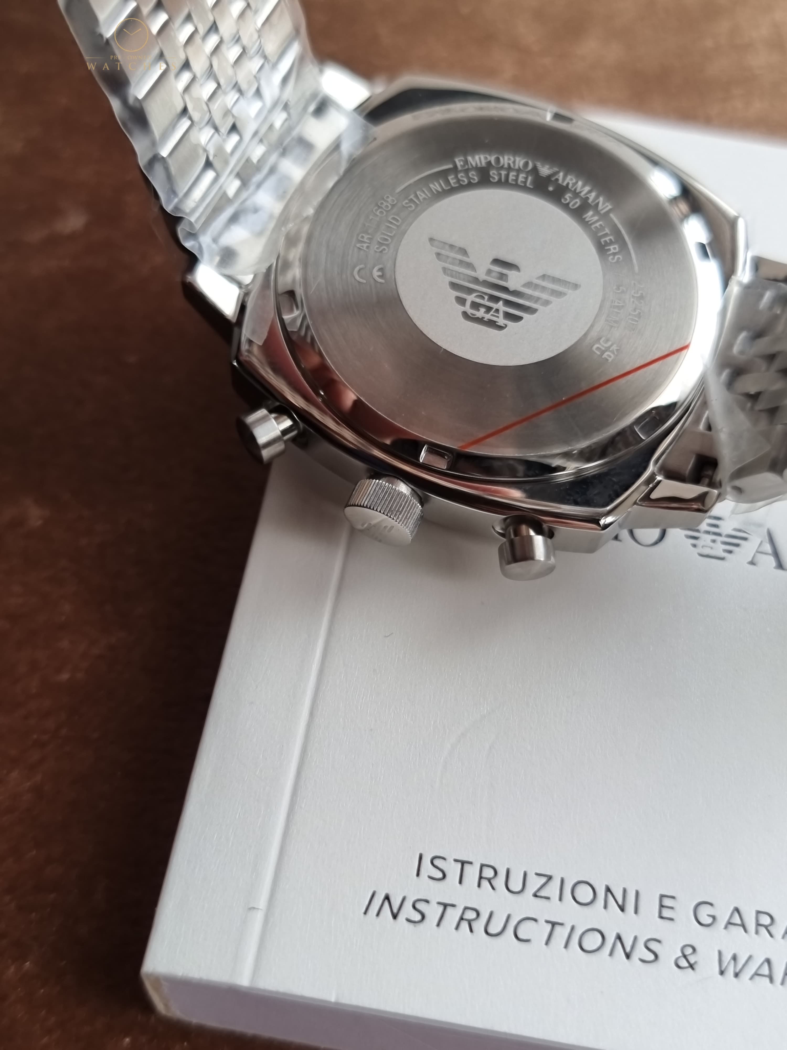 Emporio Armani Ruggero Silver Stainless Steel Navy Blue Dial Chronograph Quartz Watch for Gents - AR11688