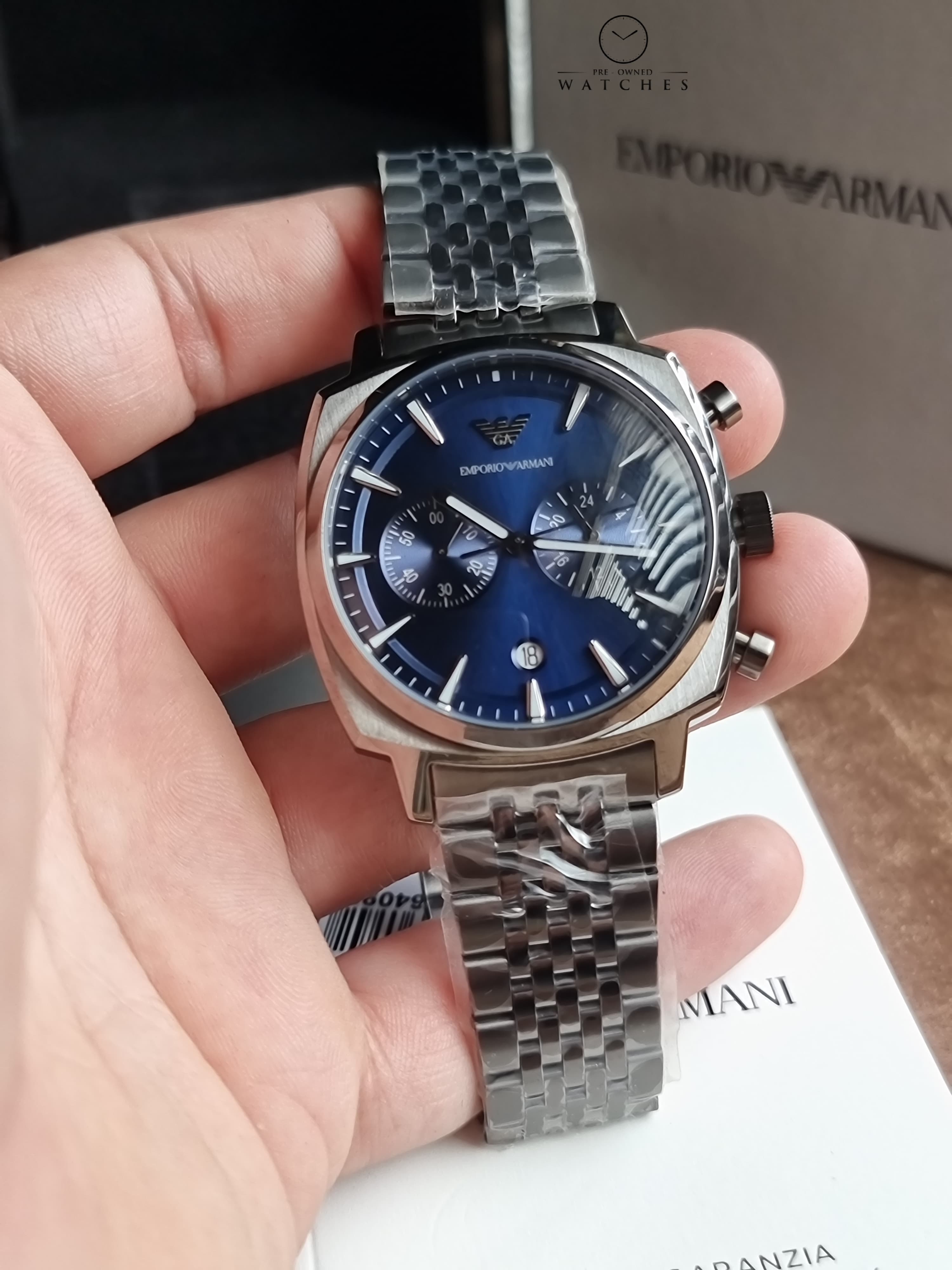 Emporio Armani 40 mm Quartz Blue Dial Gunmetal Chain Men’s Watch AR11726