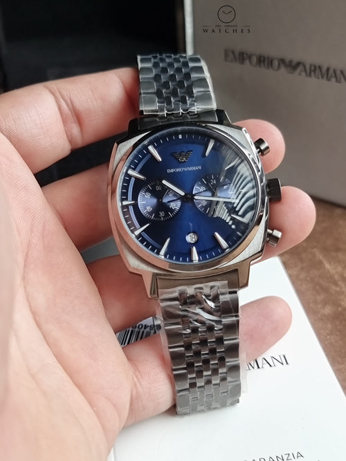 Emporio Armani 40 mm Quartz Blue Dial Gunmetal Chain Men’s Watch AR11726