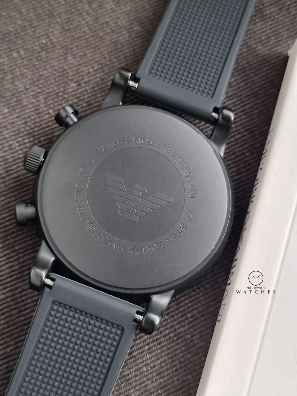 Emporio Armani Luigi Chronograph Black Dial 46mm Black Rubber Strap Watch For Men - AR11024
