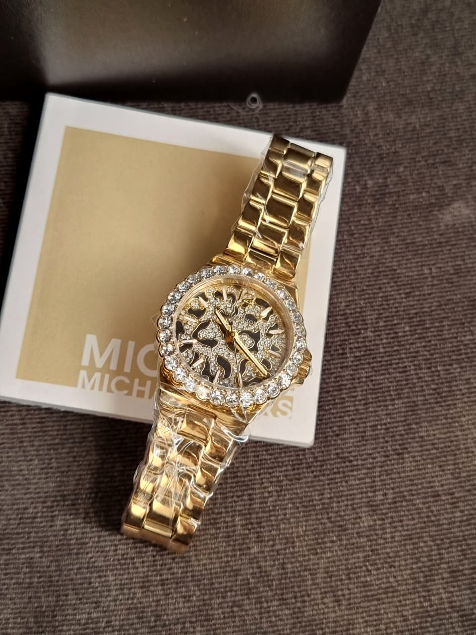 Michael Kors Lennox Animal Print Pave Crystal Gold Ladies Watch MK7394