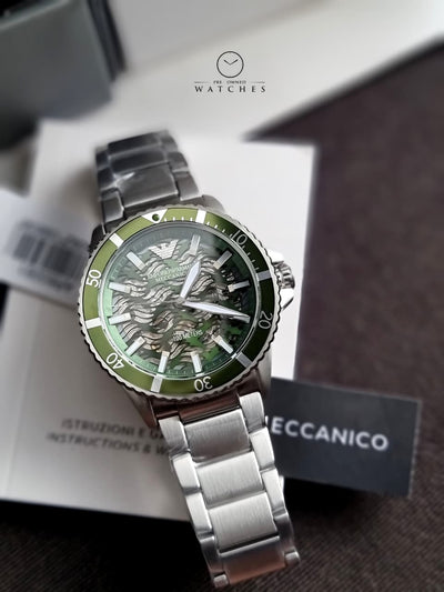 Emporio Armani Men’s Automatic Silver Stainless Steel Green Dial 42mm Watch AR60061