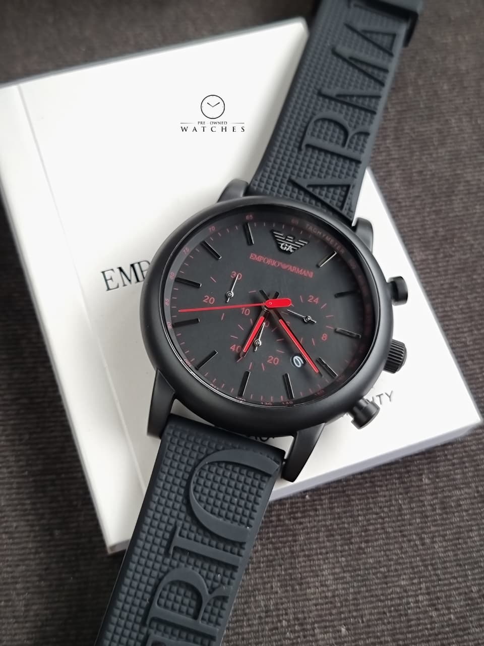 Emporio Armani Luigi Chronograph Black Dial 46mm Black Rubber Strap Watch For Men - AR11024