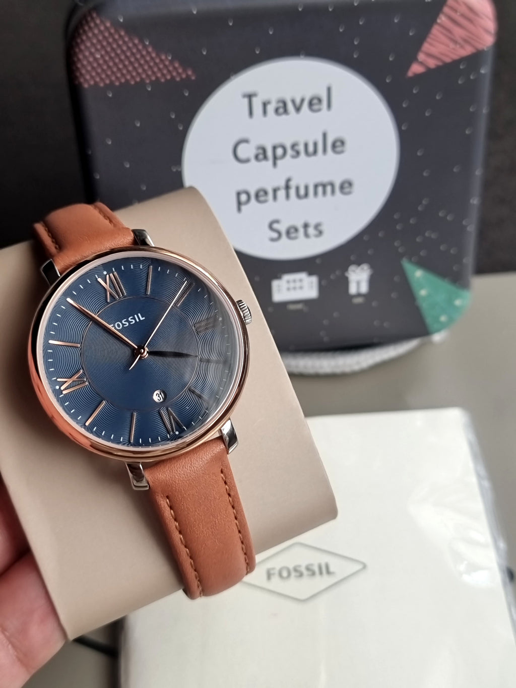 Fossil Jacqueline Brown Leather Strap Blue Dial Quartz Watch for Ladies - ES4274(without tag)
