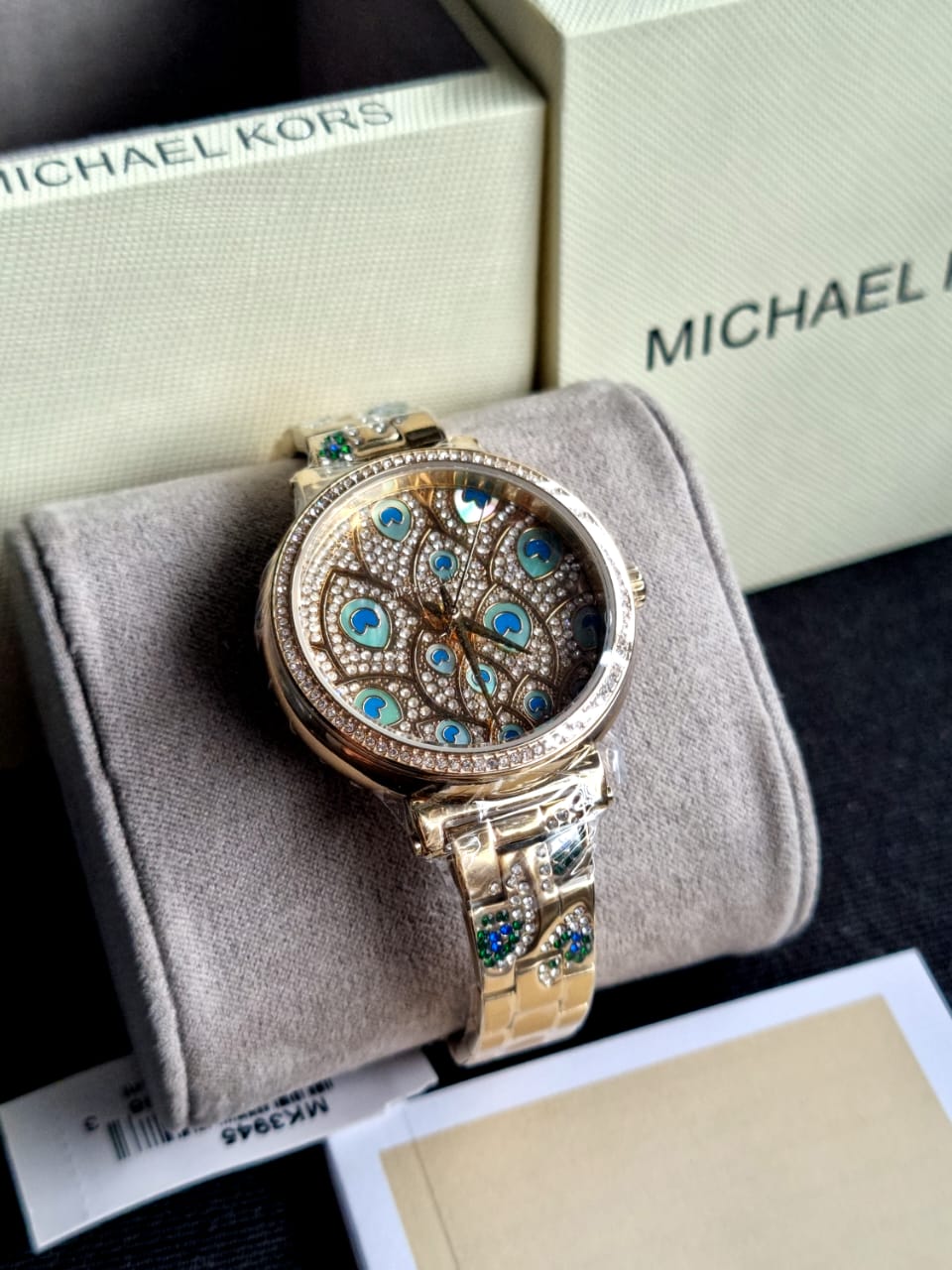 Michael Kors Women’s Quartz Stainless Steel Gold Peacok Dial 36mm Watch MK3945