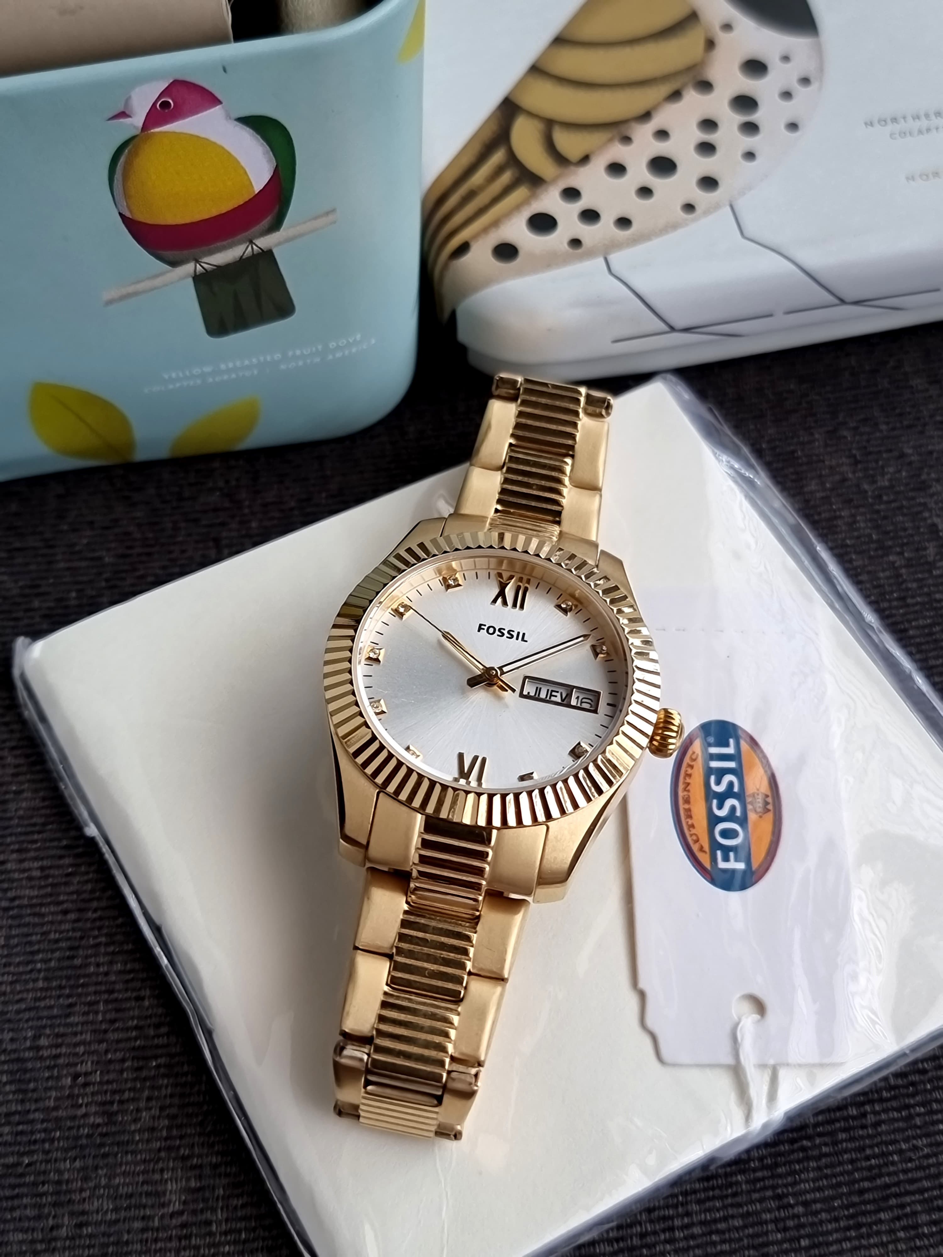 Fossil Scarlette Three-Hand Day-Date Gold-Tone Stainless Steel Watch-ES5199
