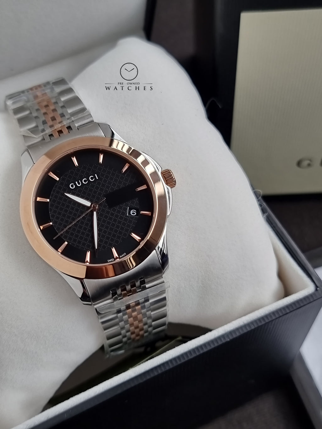 Gucci Men’s Swiss Made Quartz Stainless Steel Black Dial 38mm Watch YA126410