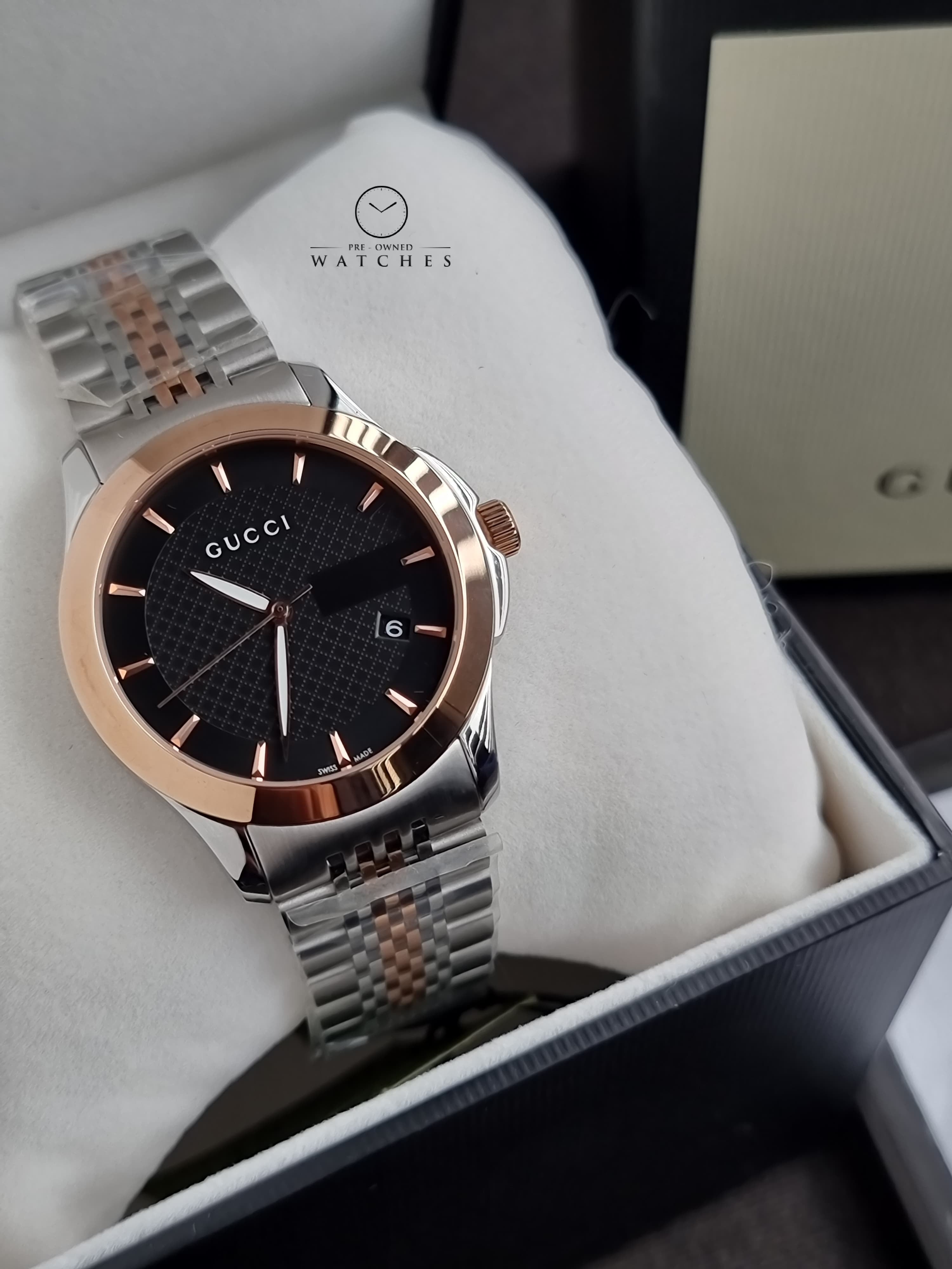 Gucci Men’s Swiss Made Quartz Stainless Steel Black Dial 38mm Watch YA126410