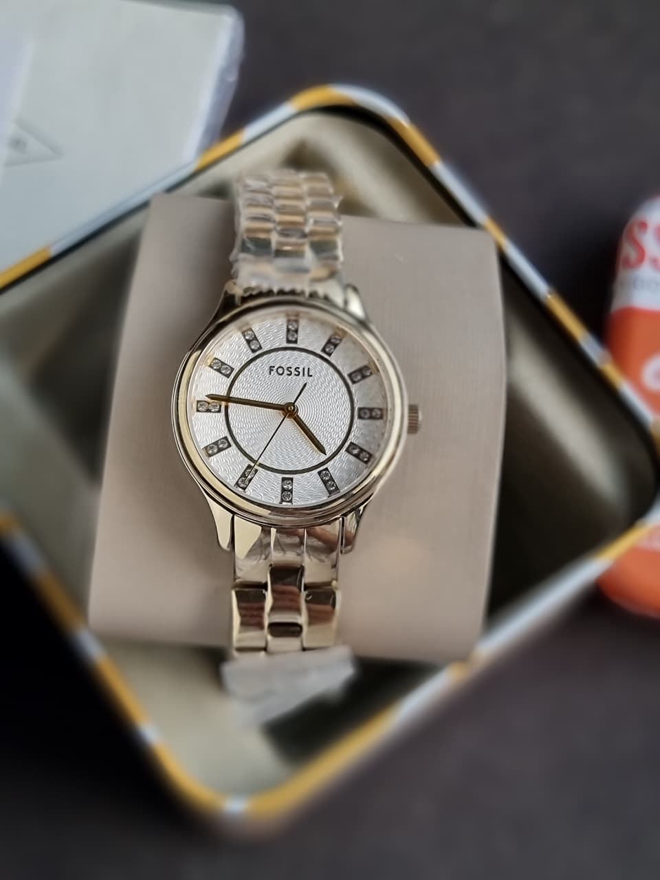 Fossil Women’s Quartz Gold Stainless Steel Silver Dial 30mm Watch BQ3916