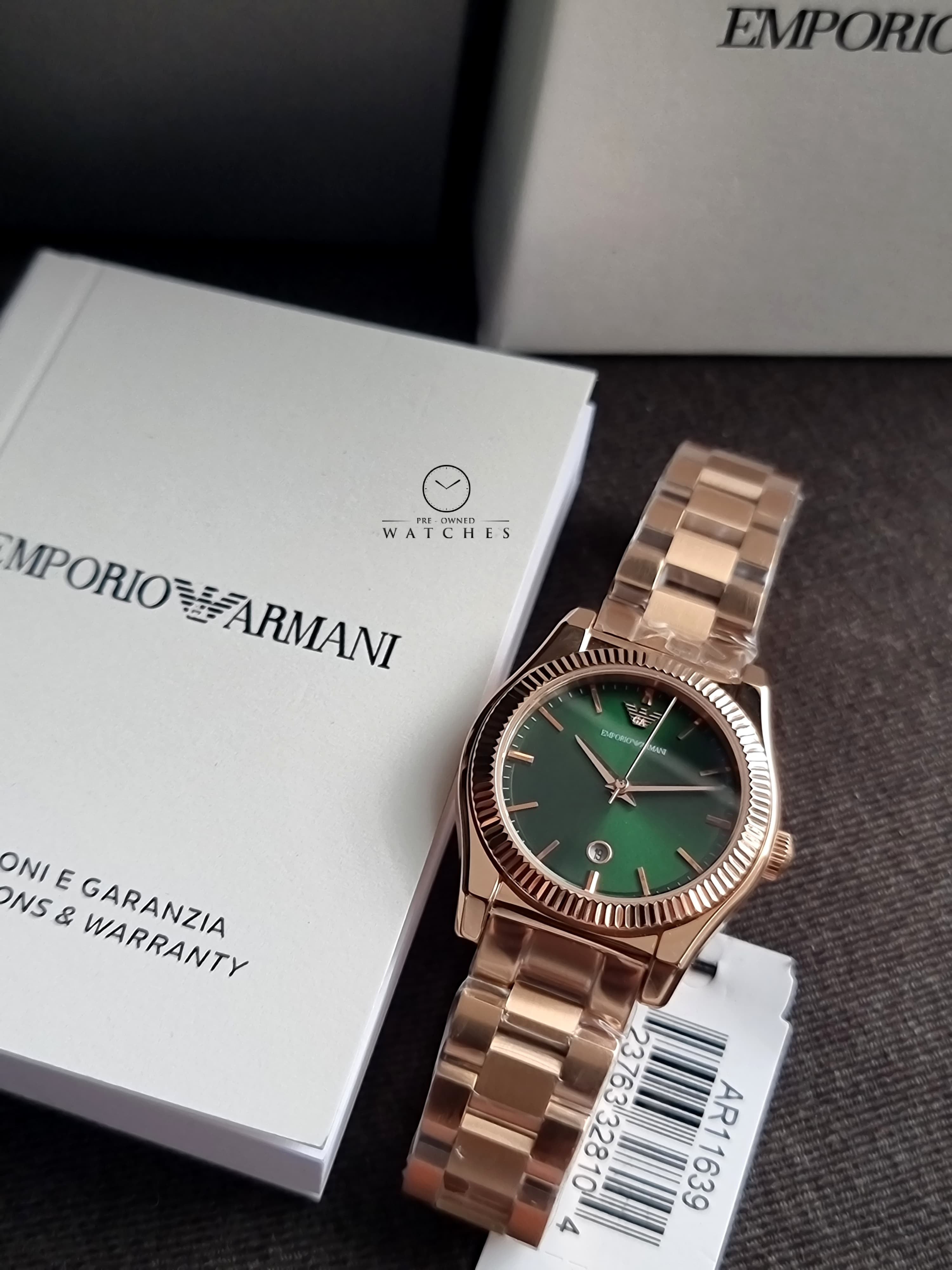 Emporio Armani Federica Analog Green 32mm Dial Rose Gold Steel Strap Watch for Women - AR11639