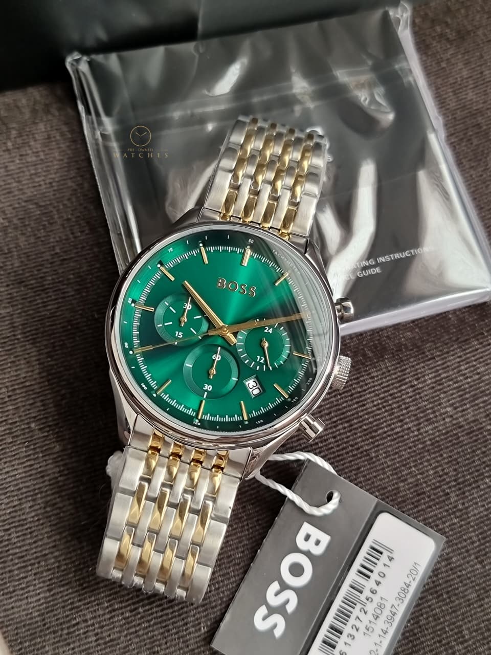 Hugo Boss Men’s Quartz Two-tone Stainless Steel Green Dial 45mm Watch 1514081