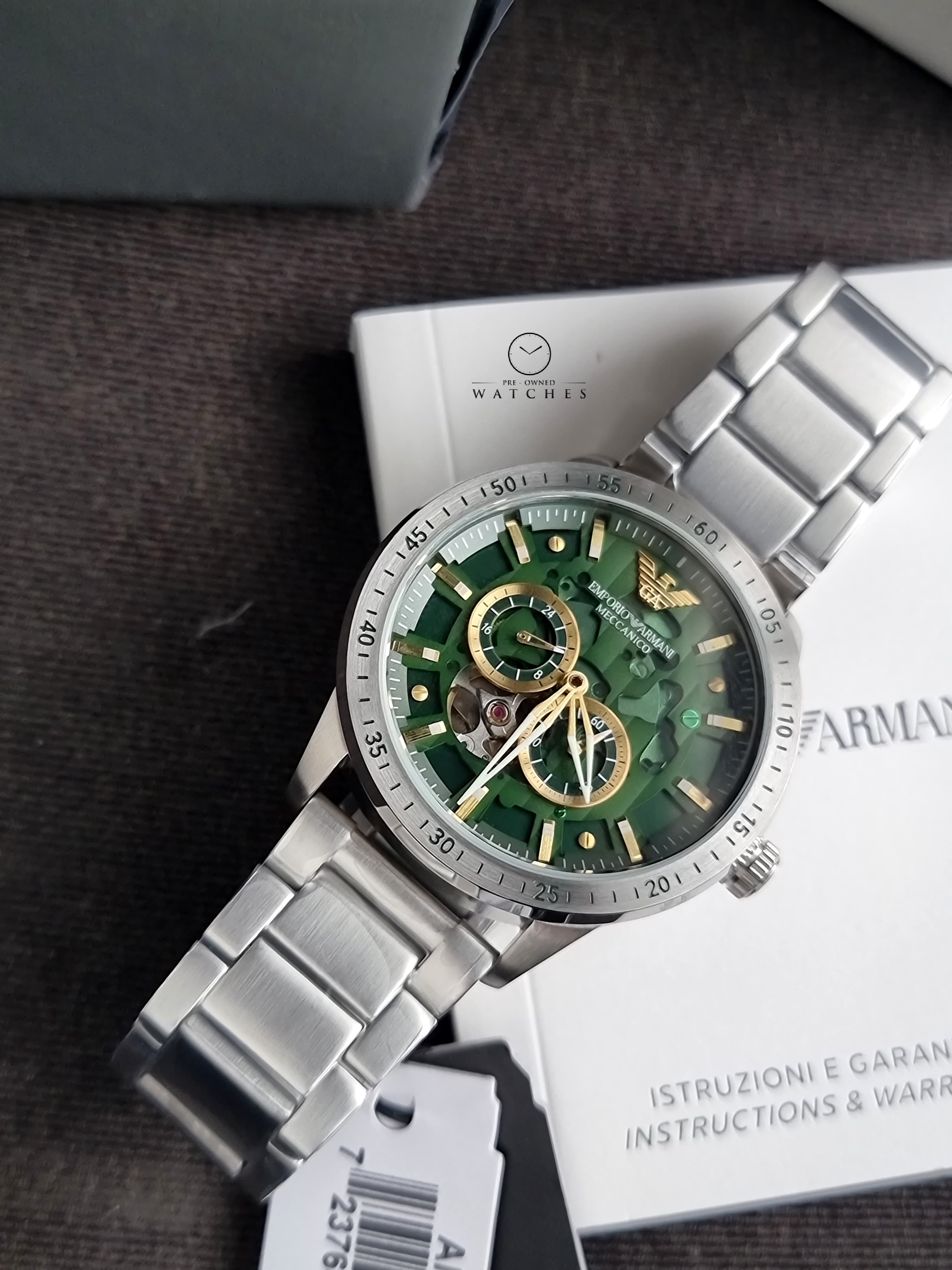 Emporio Armani Men’s Automatic Silver Stainless Steel Green Dial 43mm Watch AR60053