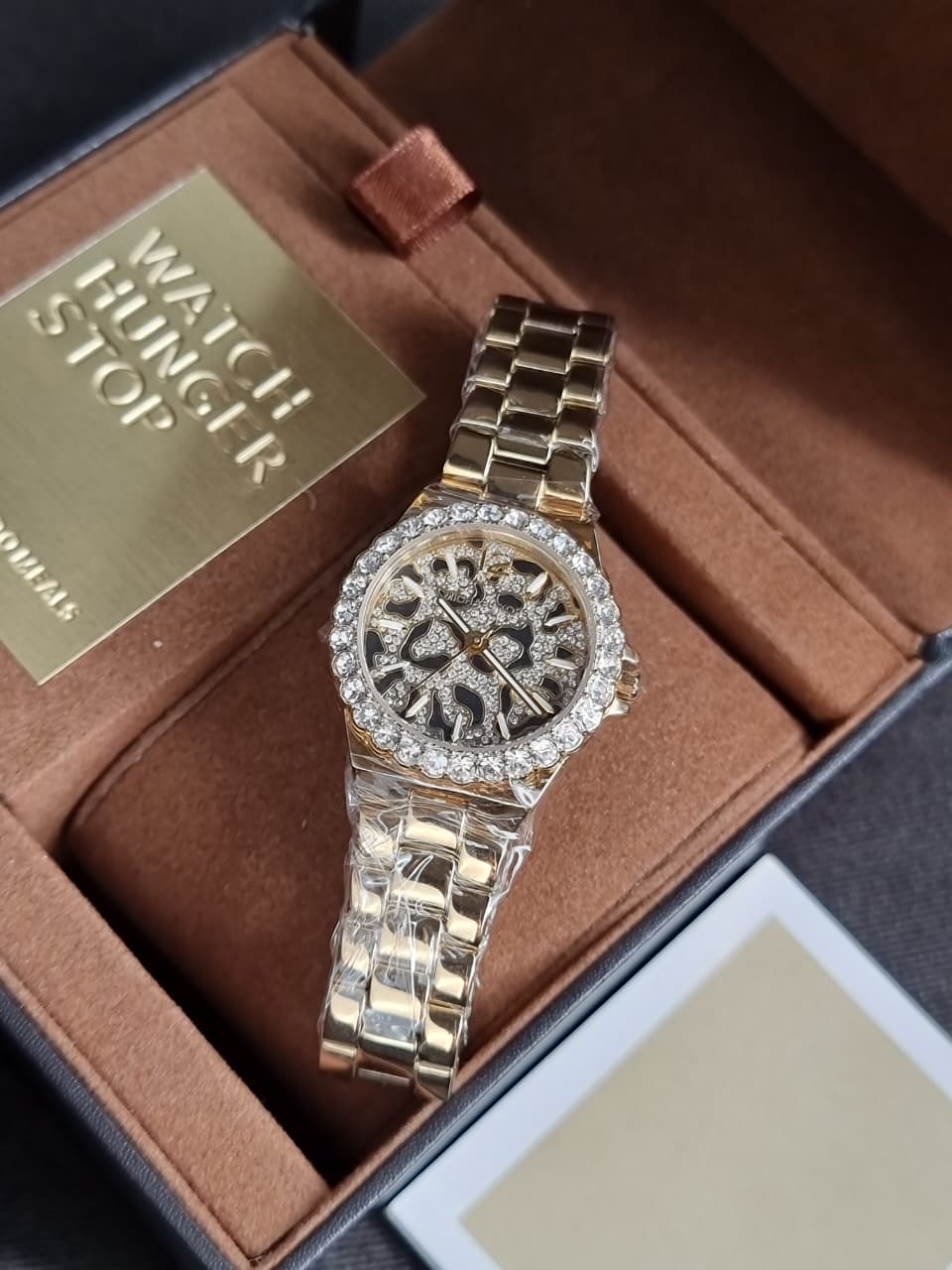 Michael Kors Lennox Animal Print Pave Crystal Gold Ladies Watch MK7394