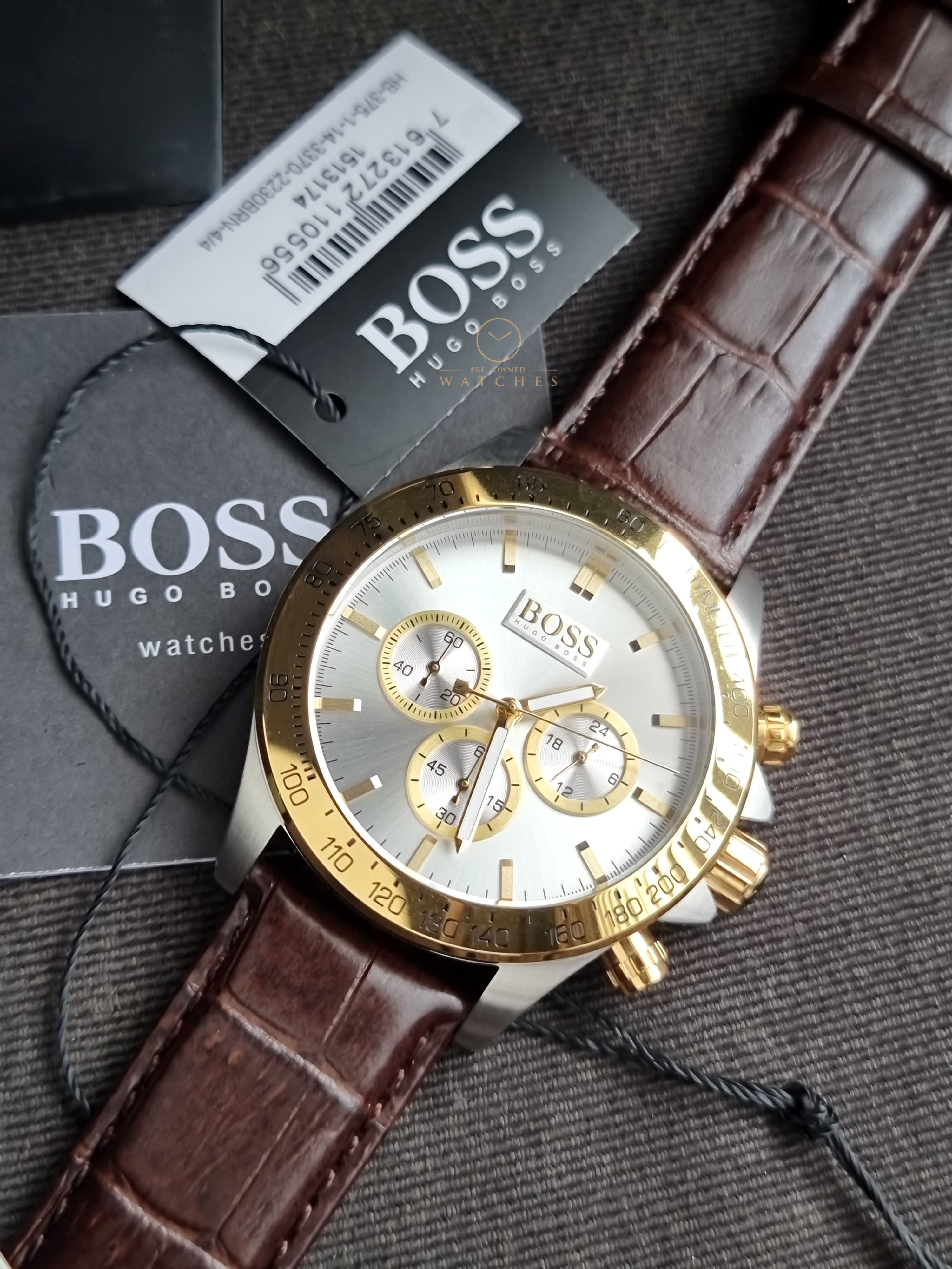 HUGO BOSS Men’s Quartz Leather Strap White Dial 44mm Watch 1513174