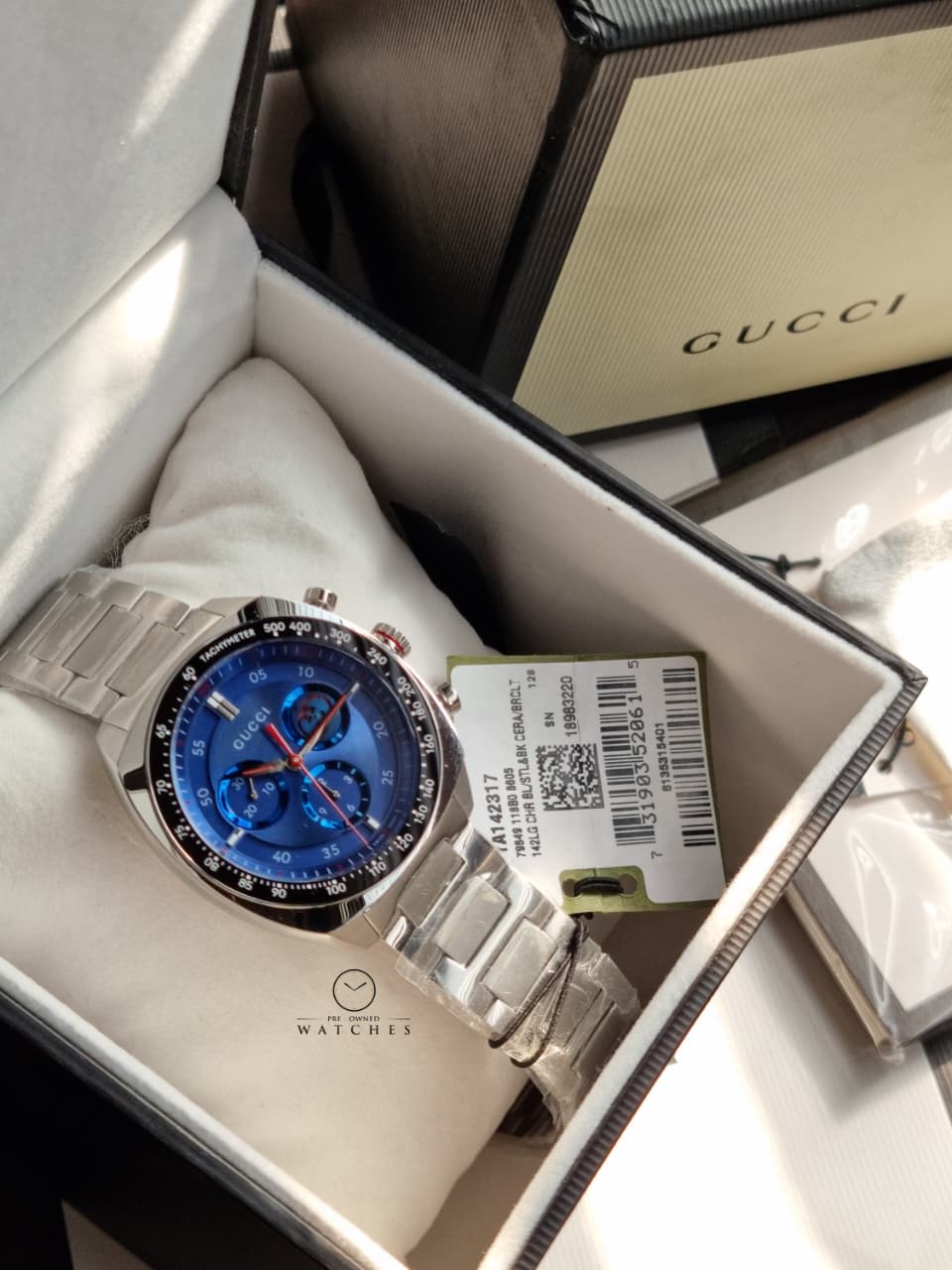 Gucci Interlocking Silver Stainless Steel Blue Dial Chronograph Quartz Watch for Gents - YA142317