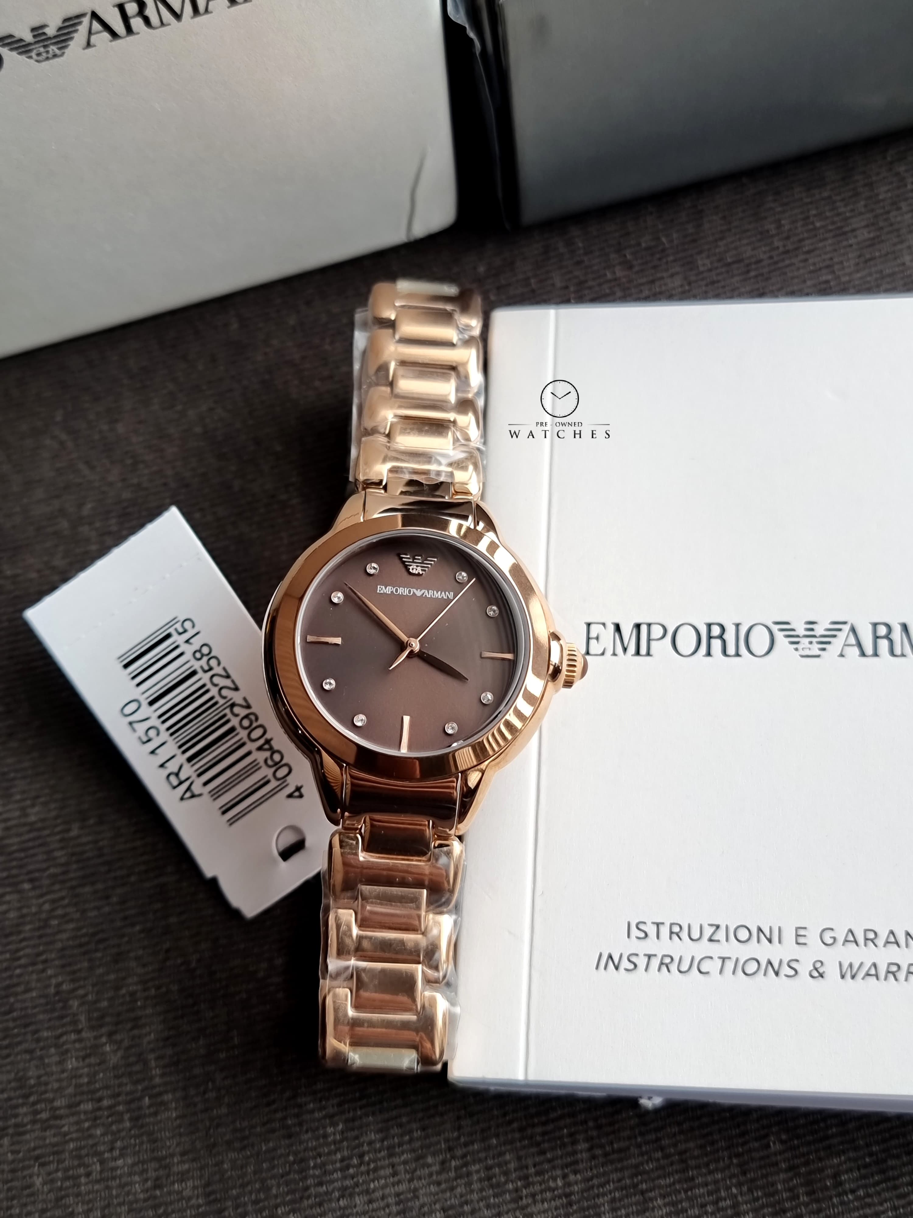 Emporio Armani Women’s Quartz Rose Gold Stainless Steel Brown Dial 32mm Watch AR11570