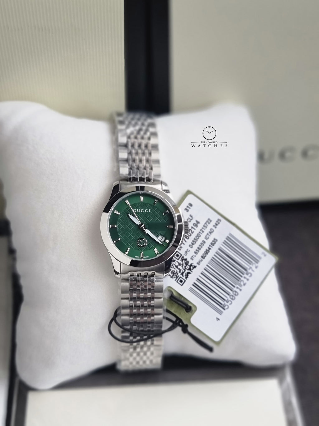 Gucci Women’s Swiss Made Quartz Stainless Steel Green Dial 27mm Watch YA1265008