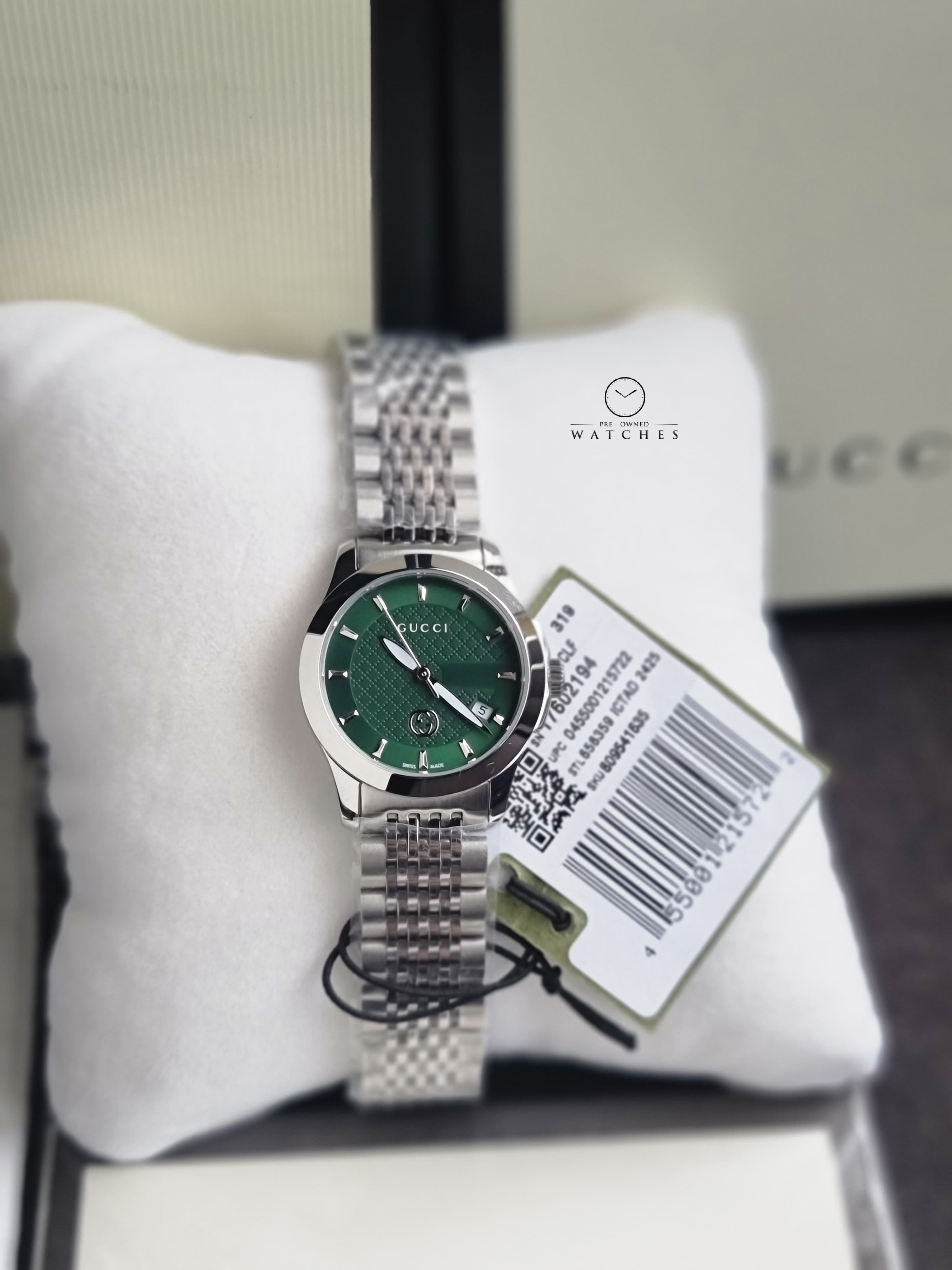 Gucci Women’s Swiss Made Quartz Stainless Steel Green Dial 27mm Watch YA1265008