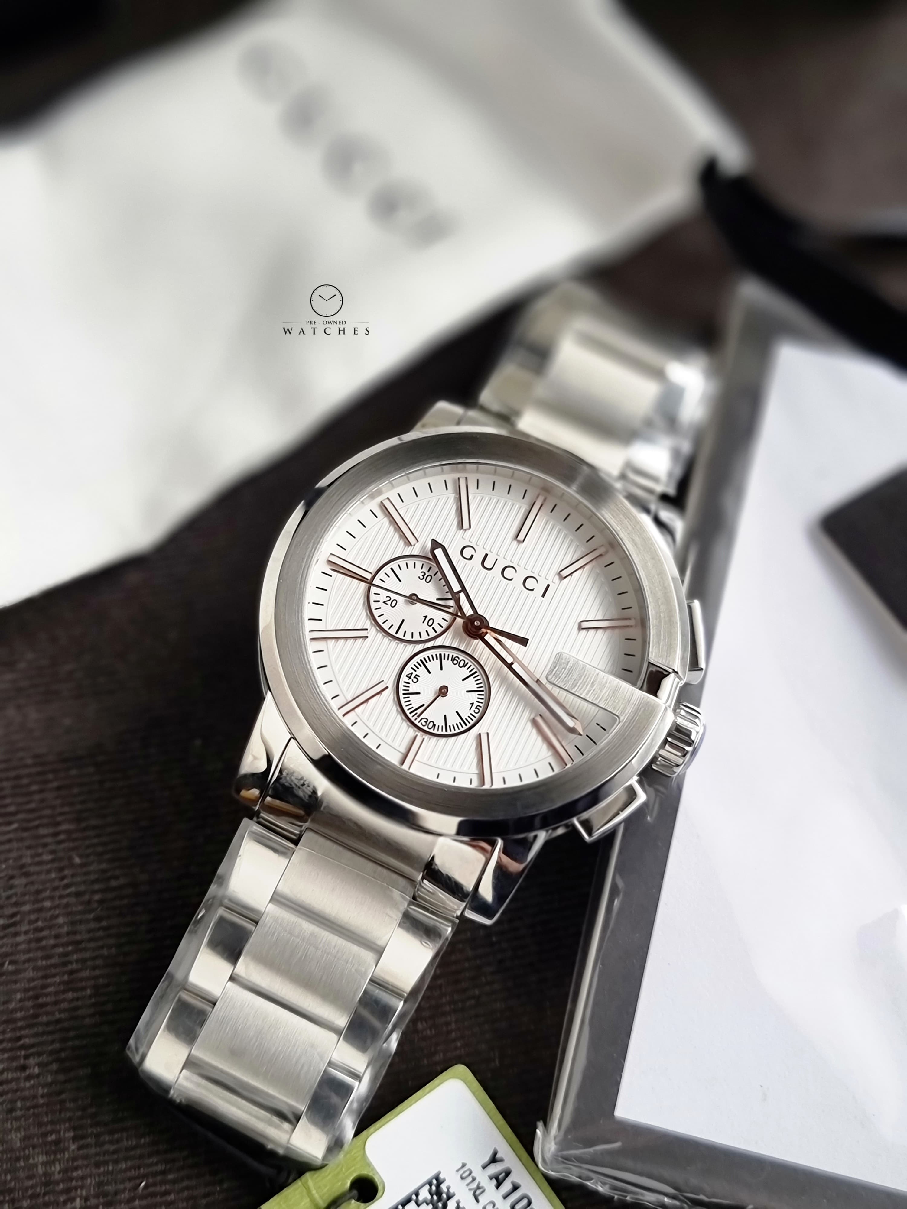 Gucci Men’s Swiss Made Quartz Stainless Steel Silver Dial 44mm Watch YA101201