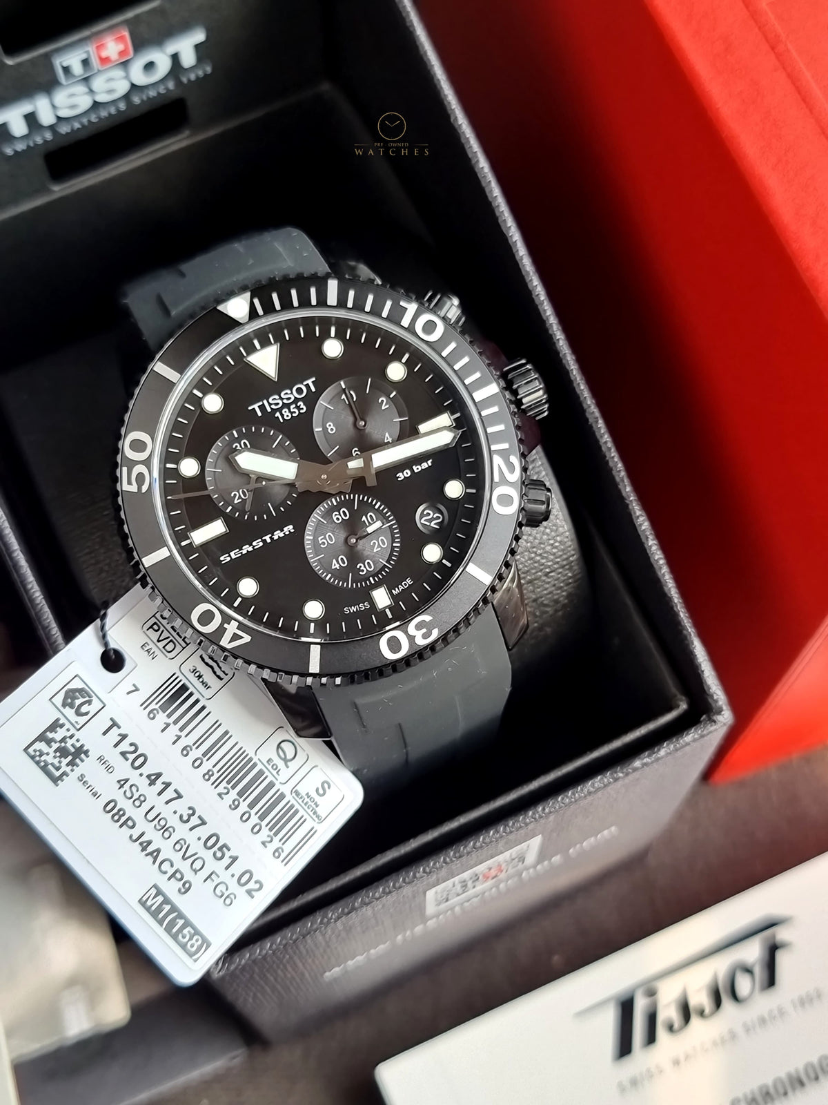 Tissot Seastar 1000 Black Rubber Strap Black Dial Chronograph Quartz Watch for Men's - T120.417.37.051.02