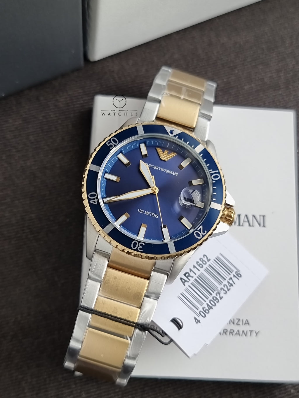 Emporio Armani World Explorer Blue 42mm Dial Two Tone Steel Strap Watch for Men - AR11682