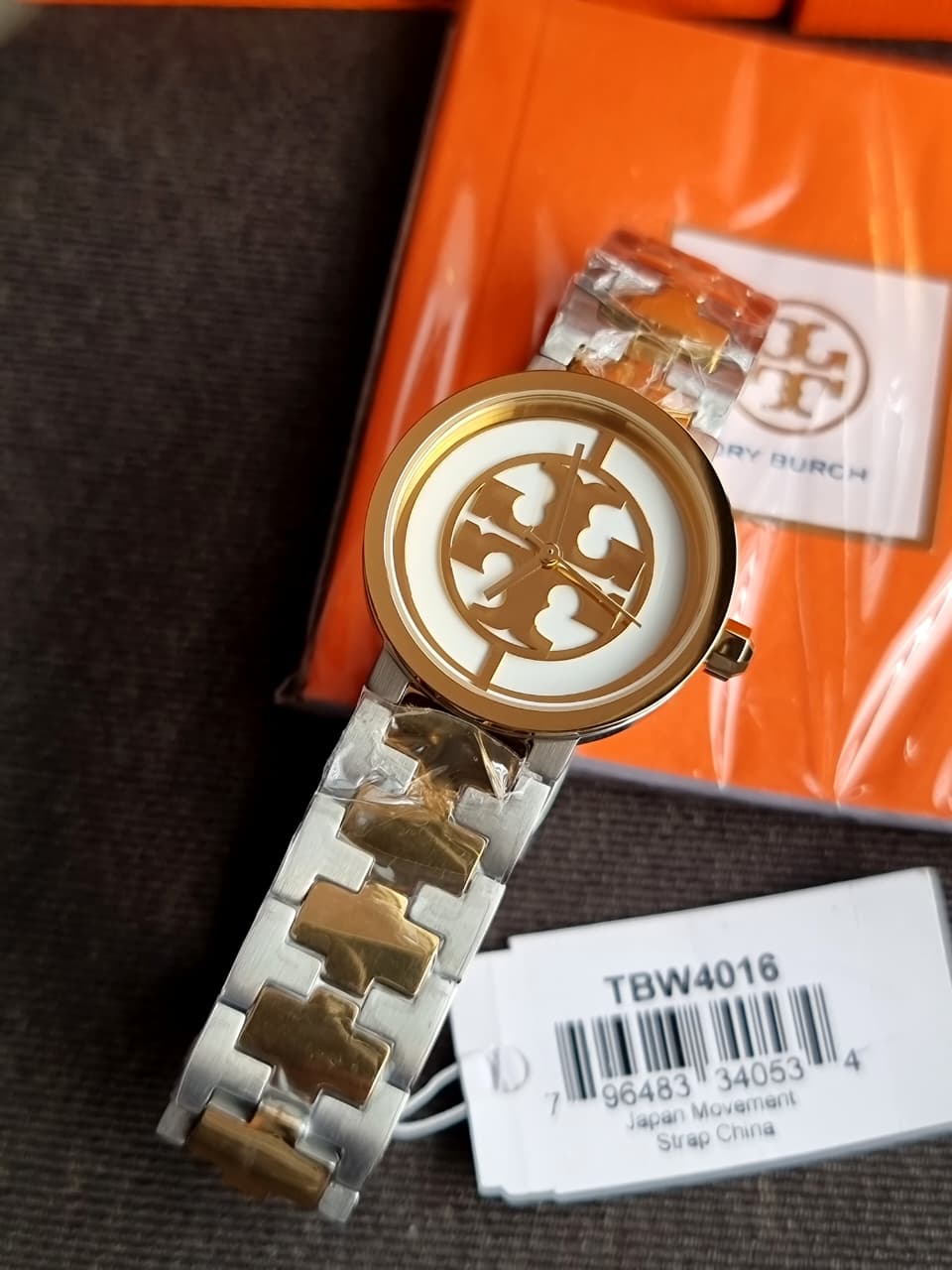 Tory Burch Reva Two-tone Stainless Steel Ivory Dial Quartz Watch for Ladies - TBW4016