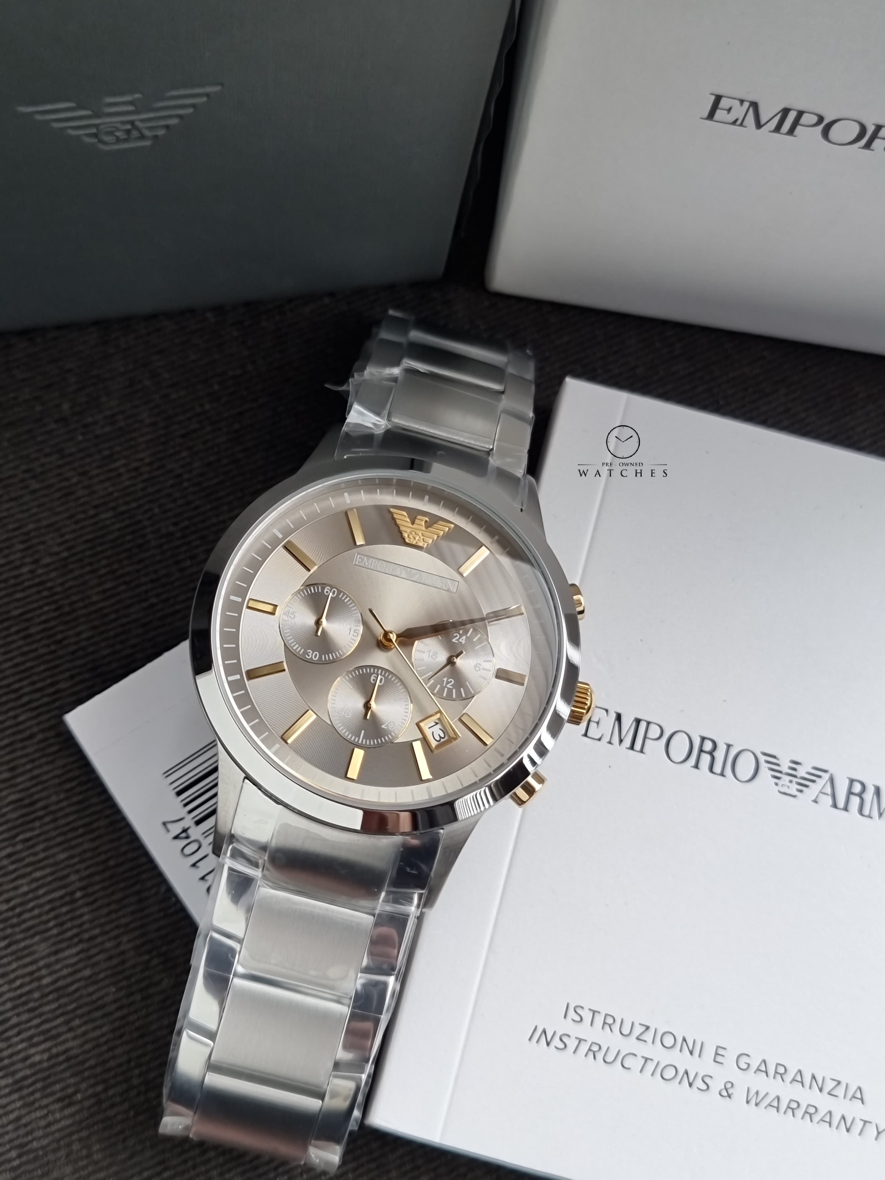 Emporio Armani Classic Silver Stainless Steel Grey Dial Chronograph Quartz Men's Watch  AR11047