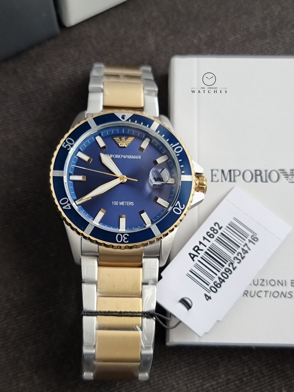 Emporio Armani World Explorer Blue 42mm Dial Two Tone Steel Strap Watch for Men - AR11682