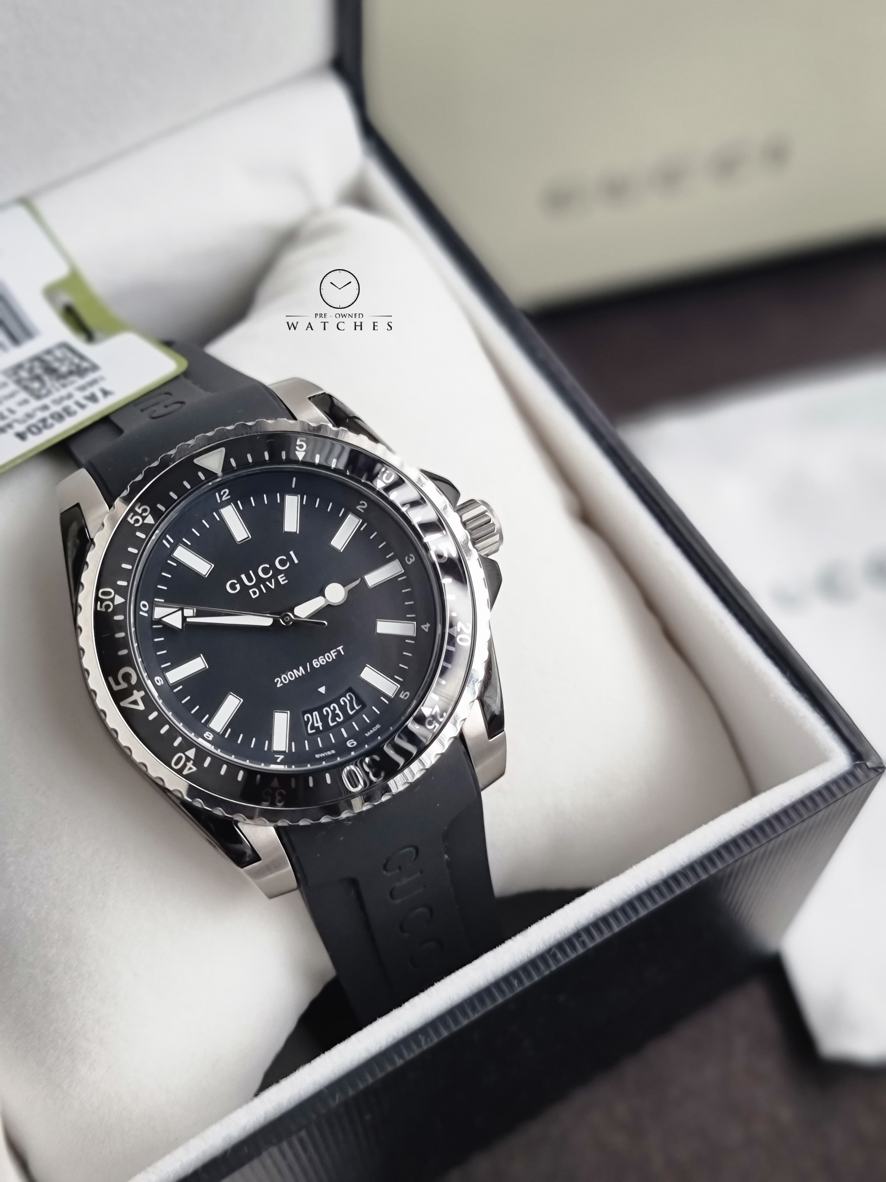 Gucci Dive Black 45mm Dial Black Rubber Strap Men's Watch
 YA136204