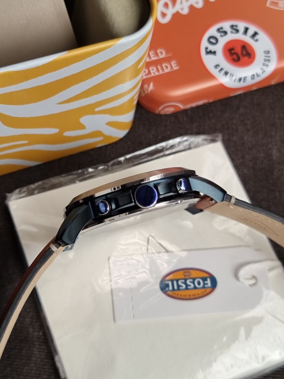 Fossil Men’s Chronograph Quartz Brown Leather Strap Blue Dial 44mm Watch FS5151