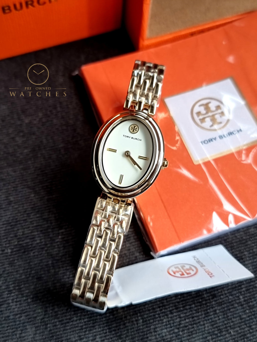 Tory Burch Oval Watch Gold Tone Stainless Steel – TBW6032