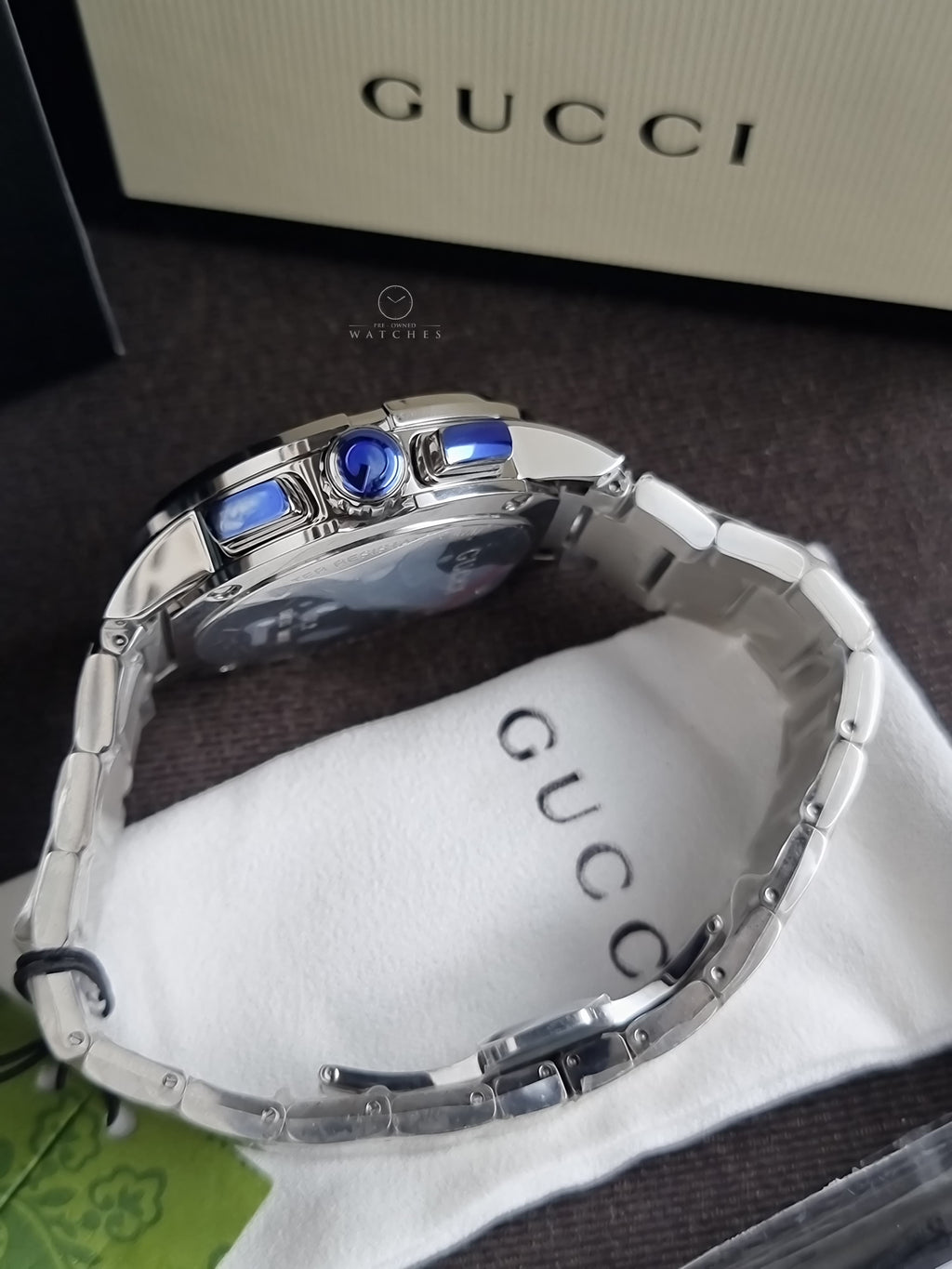 Gucci Men’s Swiss Made Quartz Stainless Steel Silver Dial 44mm Watch YA101201