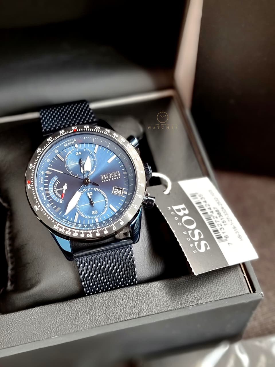 HUGO BOSS Pilot Edition Blue Mesh Bracelet Blue Dial Chronograph Quartz Watch for Gents - 1513887