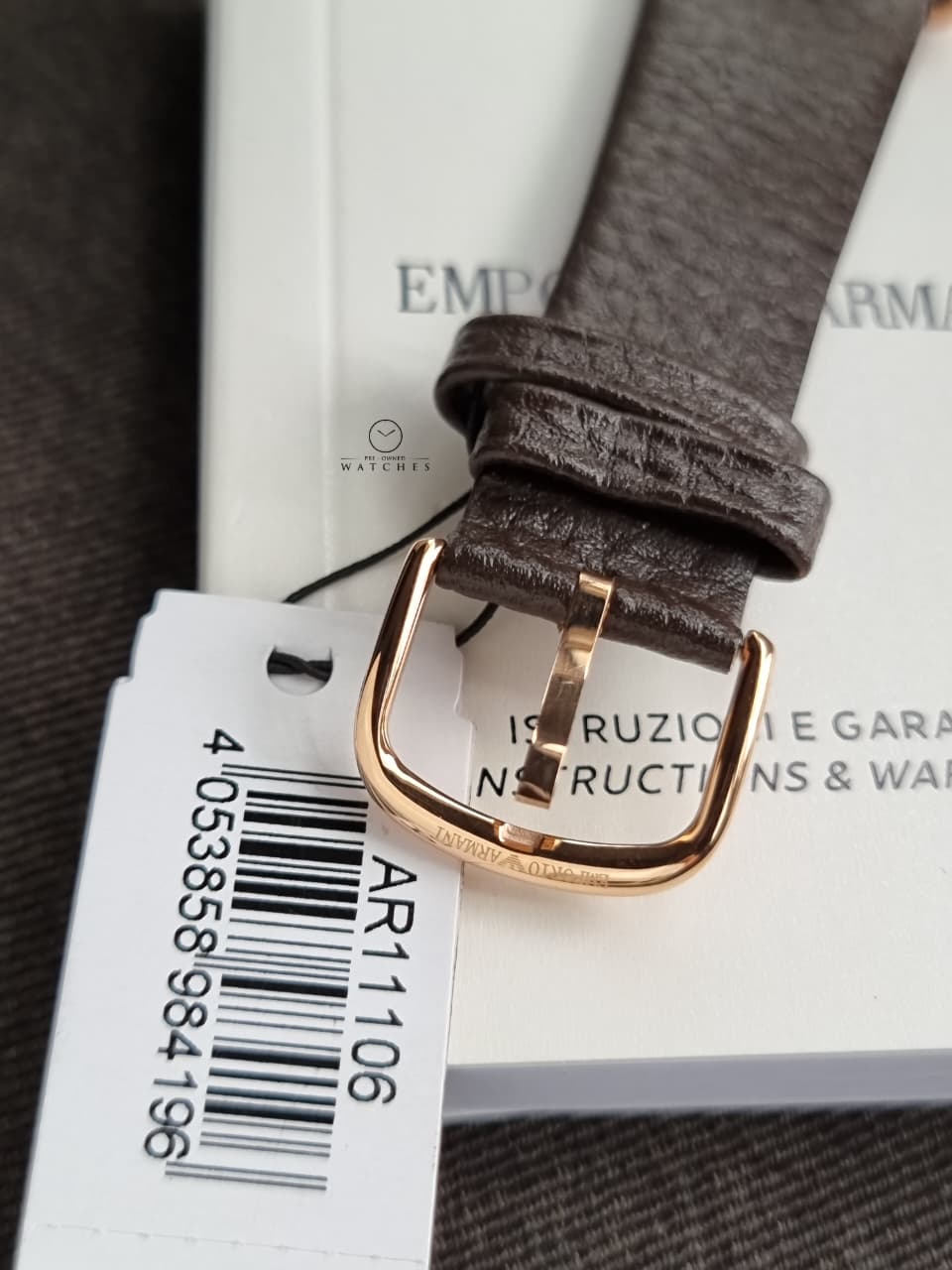 Emporio Armani Men’s Chronograph Quartz Brown Leather Strap Rose Gold Shine Dial 43mm Watch AR11106