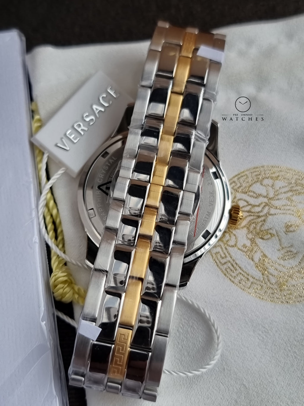 Versace Greca Time Two-tone Stainless Steel Green 41mm Dial Quartz Watch for Gents - VE3K00422