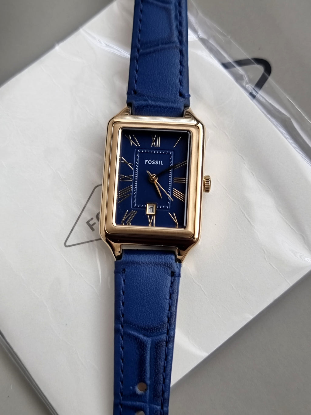 Fossil Raquel Three-Hand Date Navy Croco LiteHide Leather Watch 23mm ES5365