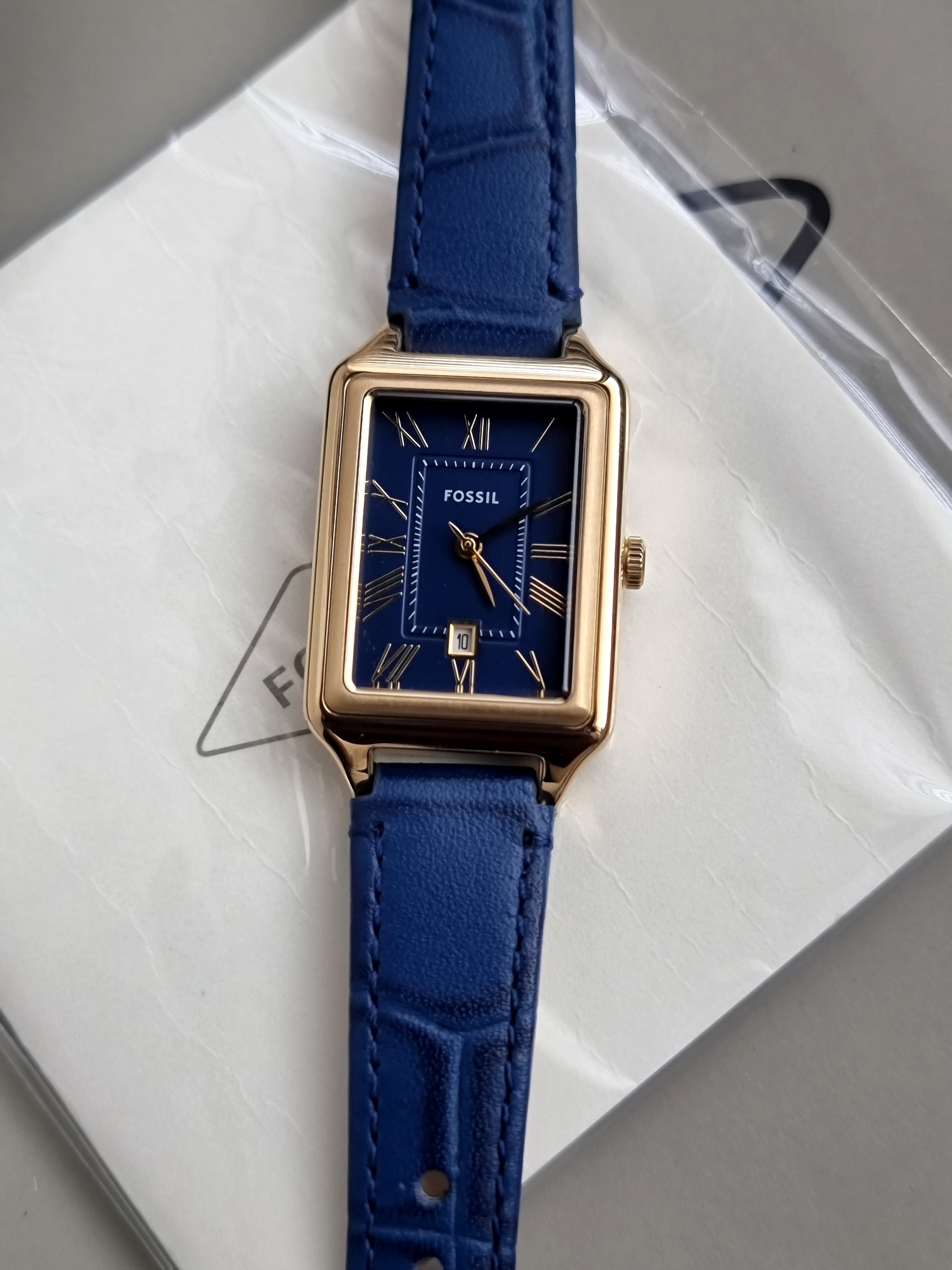 Fossil Raquel Three-Hand Date Navy Croco LiteHide Leather Watch 23mm ES5365