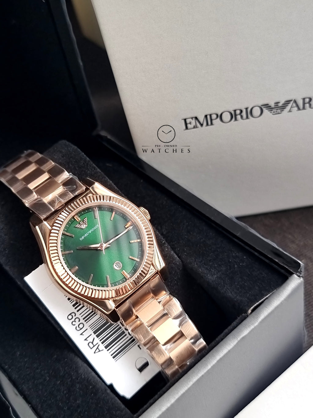 Emporio Armani Federica Analog Green 32mm Dial Rose Gold Steel Strap Watch for Women - AR11639