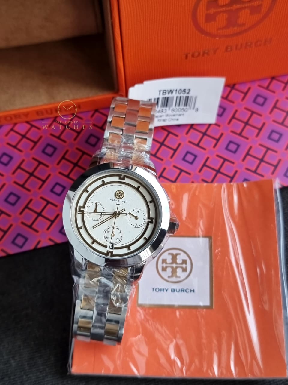 Tory Burch T-Monogram Two-Tone Stainless Steel Gold Dial Chronograph Quartz Watch For Ladies – TBW1052