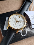 Mov. Black Leather Strap White Dial Chronograph Quartz Watch for Gents -  0607888