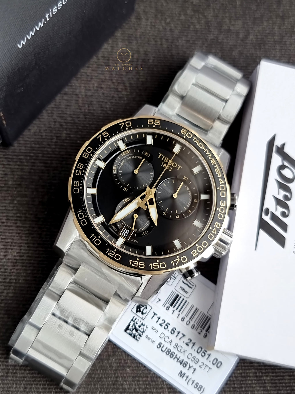 Tissot Supersport Silver Stainless Steel Black Dial 45mm Chronograph Quartz Watch for Gents - T125.617.21.051.00