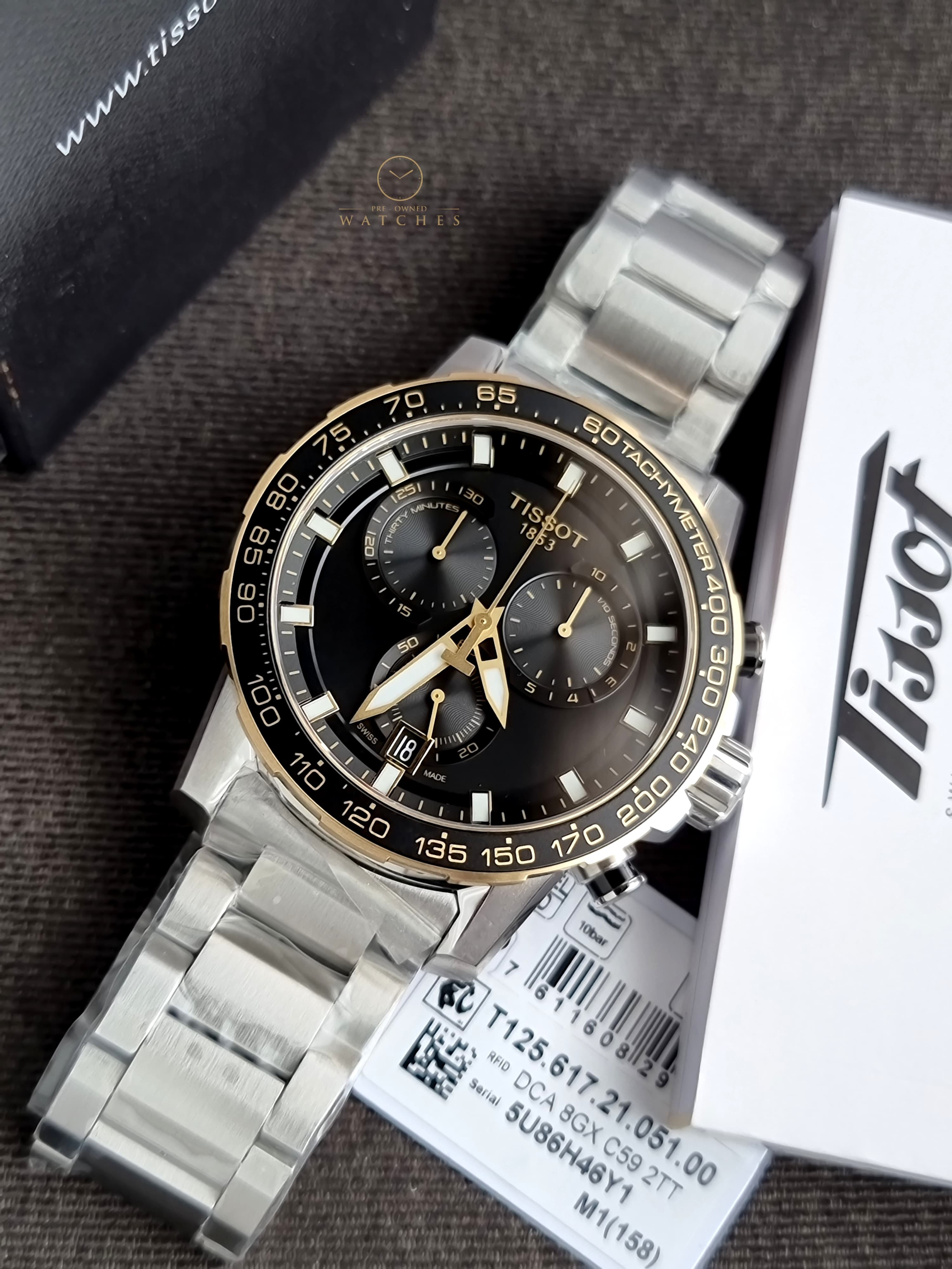 Tissot Supersport Silver Stainless Steel Black Dial 45mm Chronograph Quartz Watch for Gents - T125.617.21.051.00