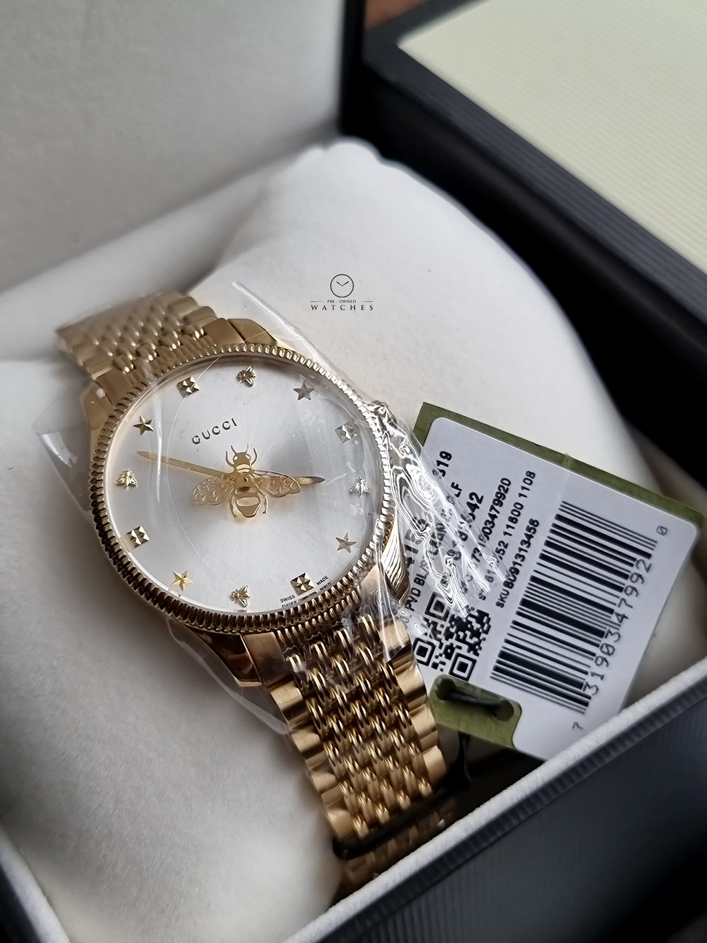 Gucci G-Timeless Gold Stainless Steel Silver 36mm Dial Quartz Watch for Ladies- YA1264155