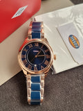 Fossil Gilmore Three-Hand Date Rose Gold-Ton Navy Ceramic Watch CE1134