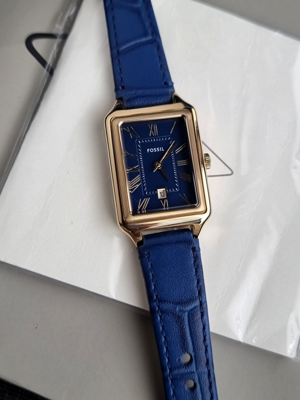 Fossil Raquel Three-Hand Date Navy Croco LiteHide Leather Watch 23mm ES5365