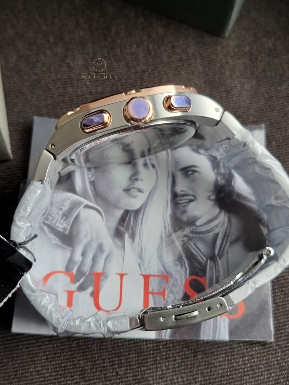 Guess Men’s Quartz Two Tone Stainless Steel Blue Dial 42mm Watch GW0572G4