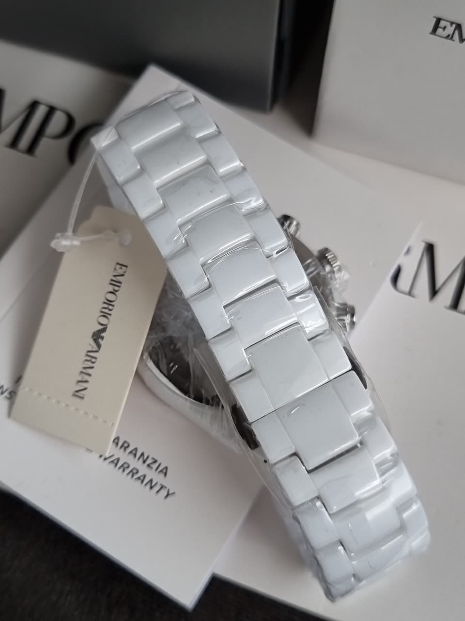 Emporio Armani Ceramica Chronograph White Dial White Ceramic Strap Watch For Women - AR1456