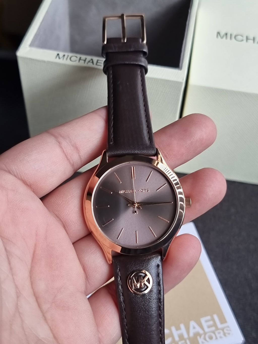 Michael Kors Slim Runway Three-Hand Mk7489 Chocolate Leather 38mm Dial Women’s Watch