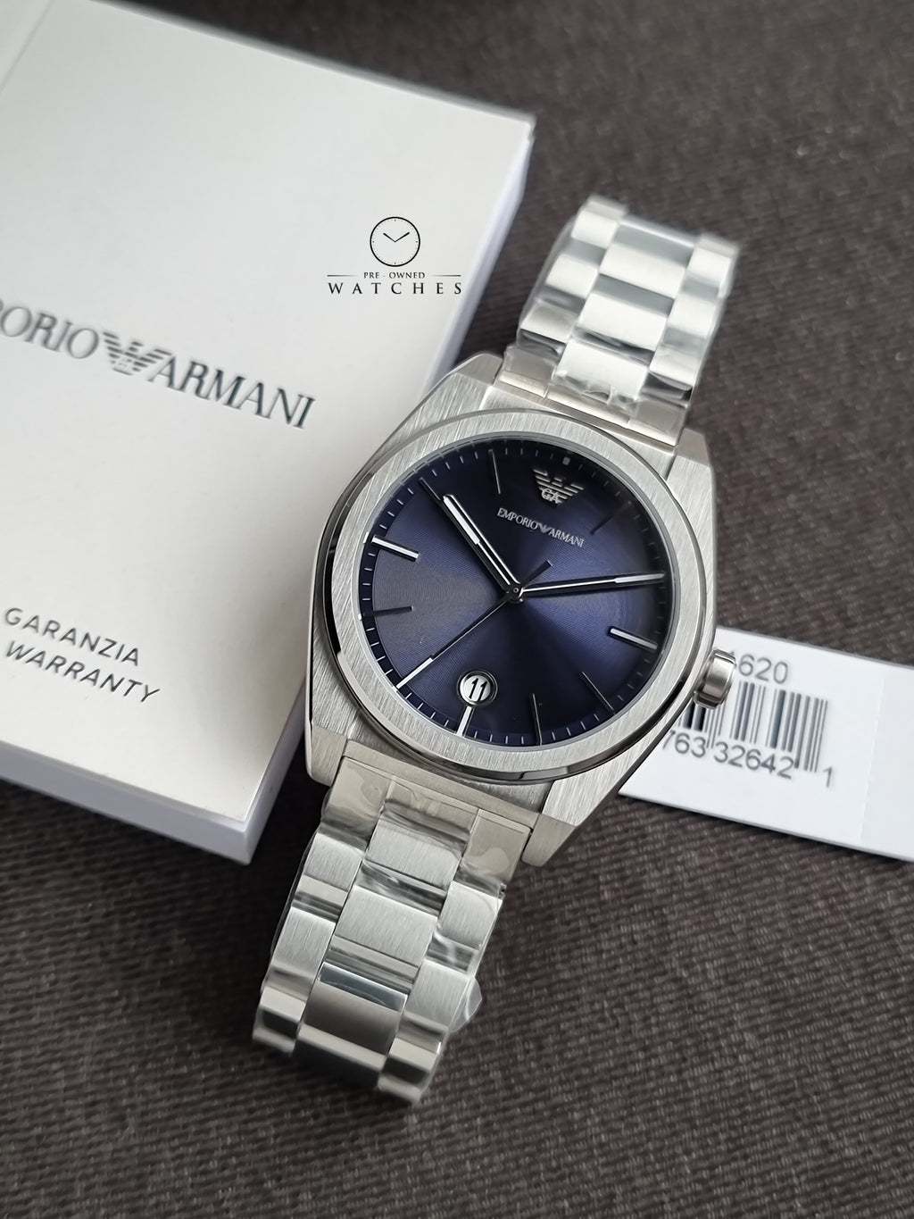 Emporio Armani Federico Silver Stainless Steel Blue Dial 41mm Quartz Watch for Gents - AR11620