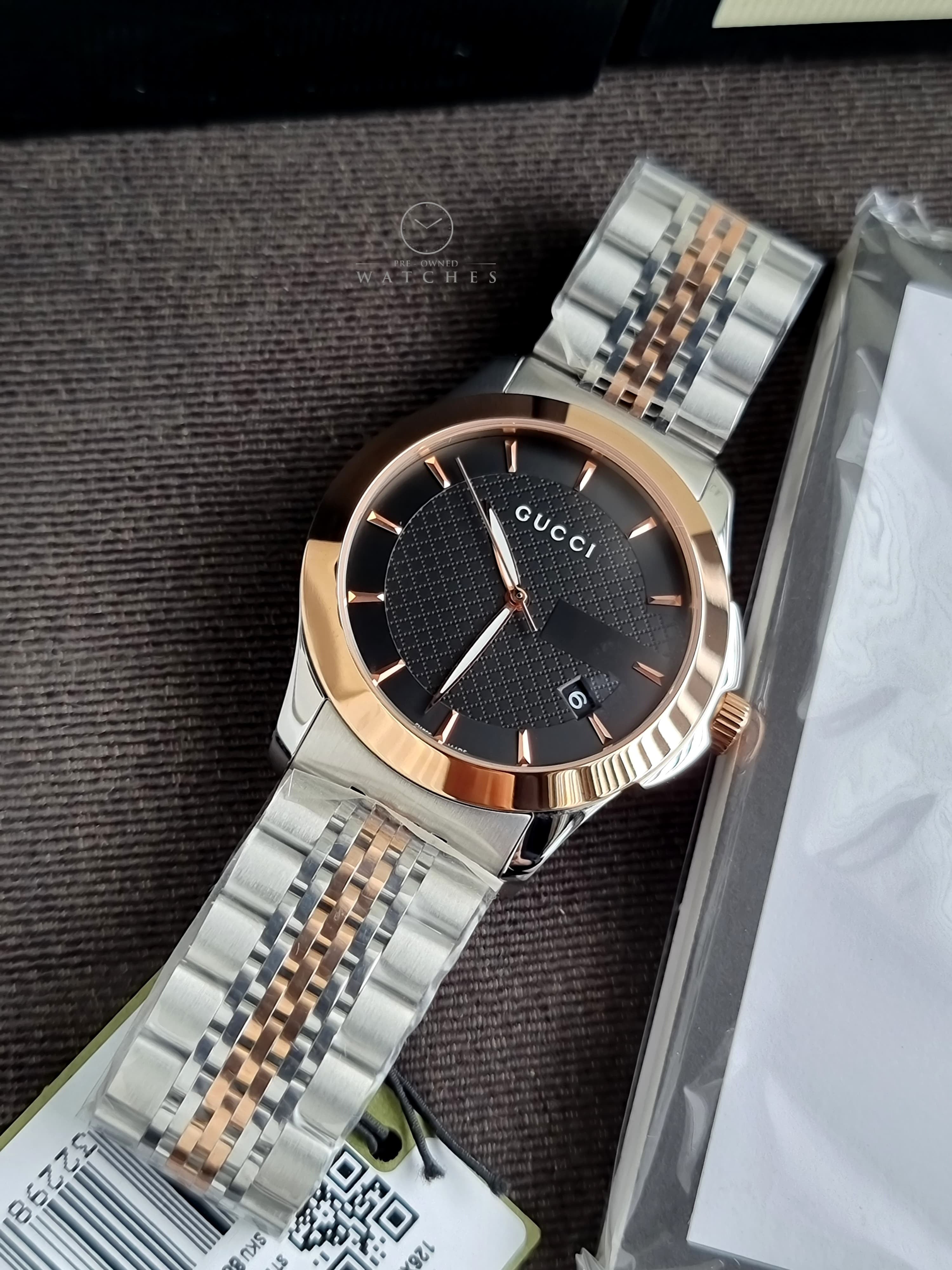 Gucci Men’s Swiss Made Quartz Stainless Steel Black Dial 38mm Watch YA126410